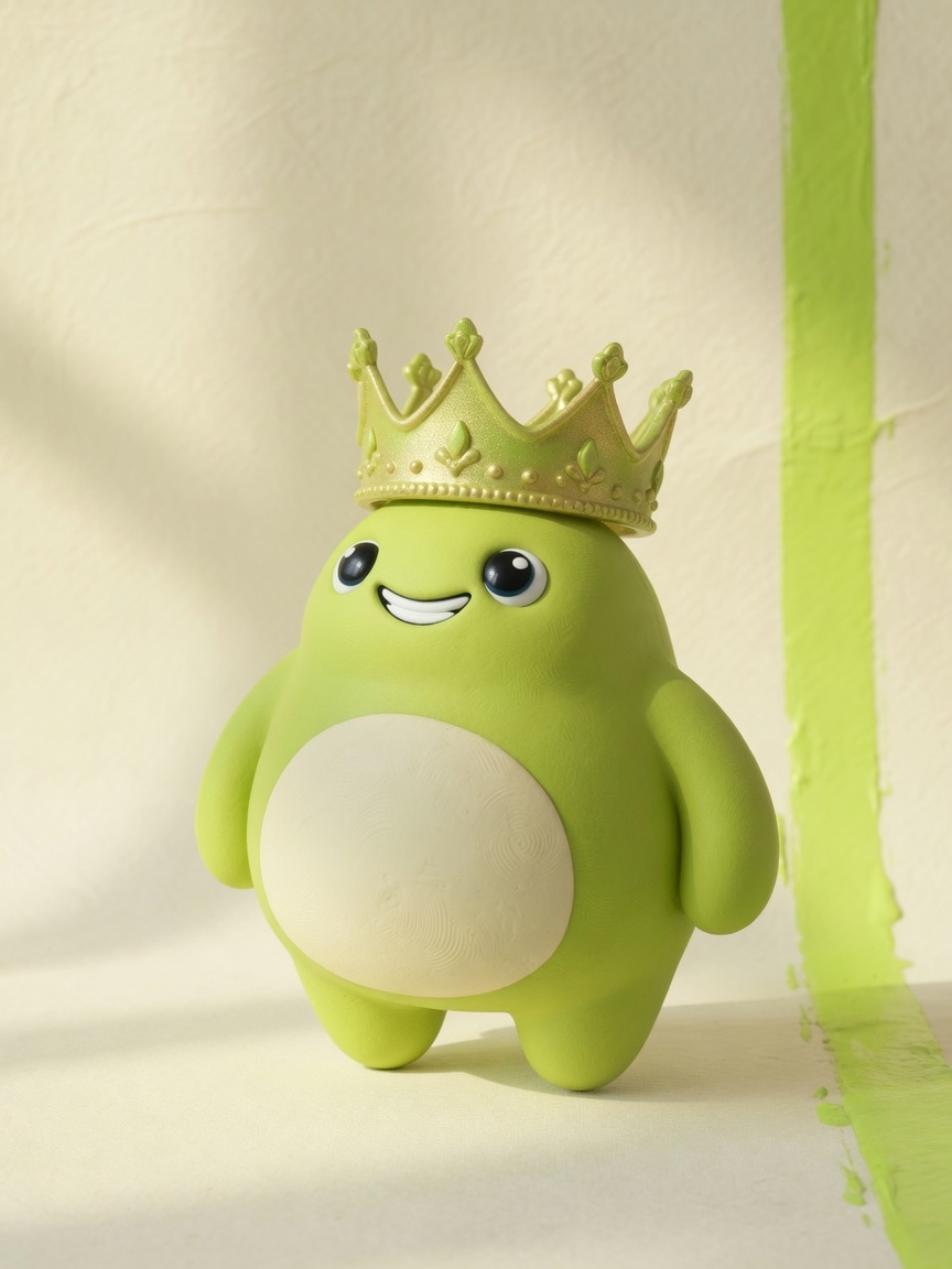Cited mascot placing a gold-lime crown on its head